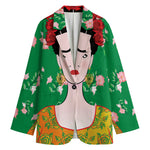 Frida Kahlo And Pink Floral Print Women's Blazer