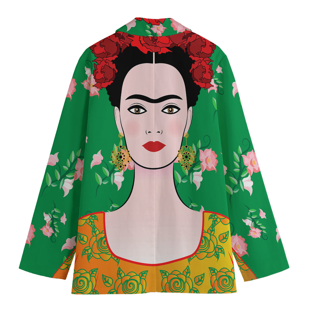 Frida Kahlo And Pink Floral Print Women's Blazer