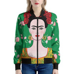 Frida Kahlo And Pink Floral Print Women's Bomber Jacket