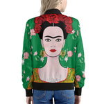 Frida Kahlo And Pink Floral Print Women's Bomber Jacket