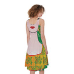 Frida Kahlo And Pink Floral Print Women's Sleeveless Dress