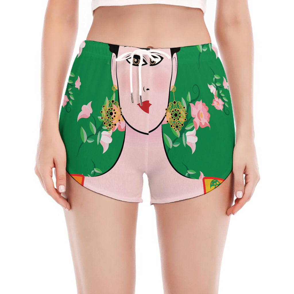 Frida Kahlo And Pink Floral Print Women's Split Running Shorts