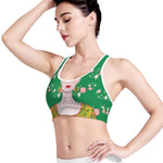 Frida Kahlo And Pink Floral Print Women's Sports Bra