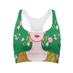 Frida Kahlo And Pink Floral Print Women's Sports Bra