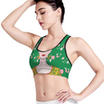 Frida Kahlo And Pink Floral Print Women's Sports Bra