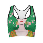 Frida Kahlo And Pink Floral Print Women's Sports Bra