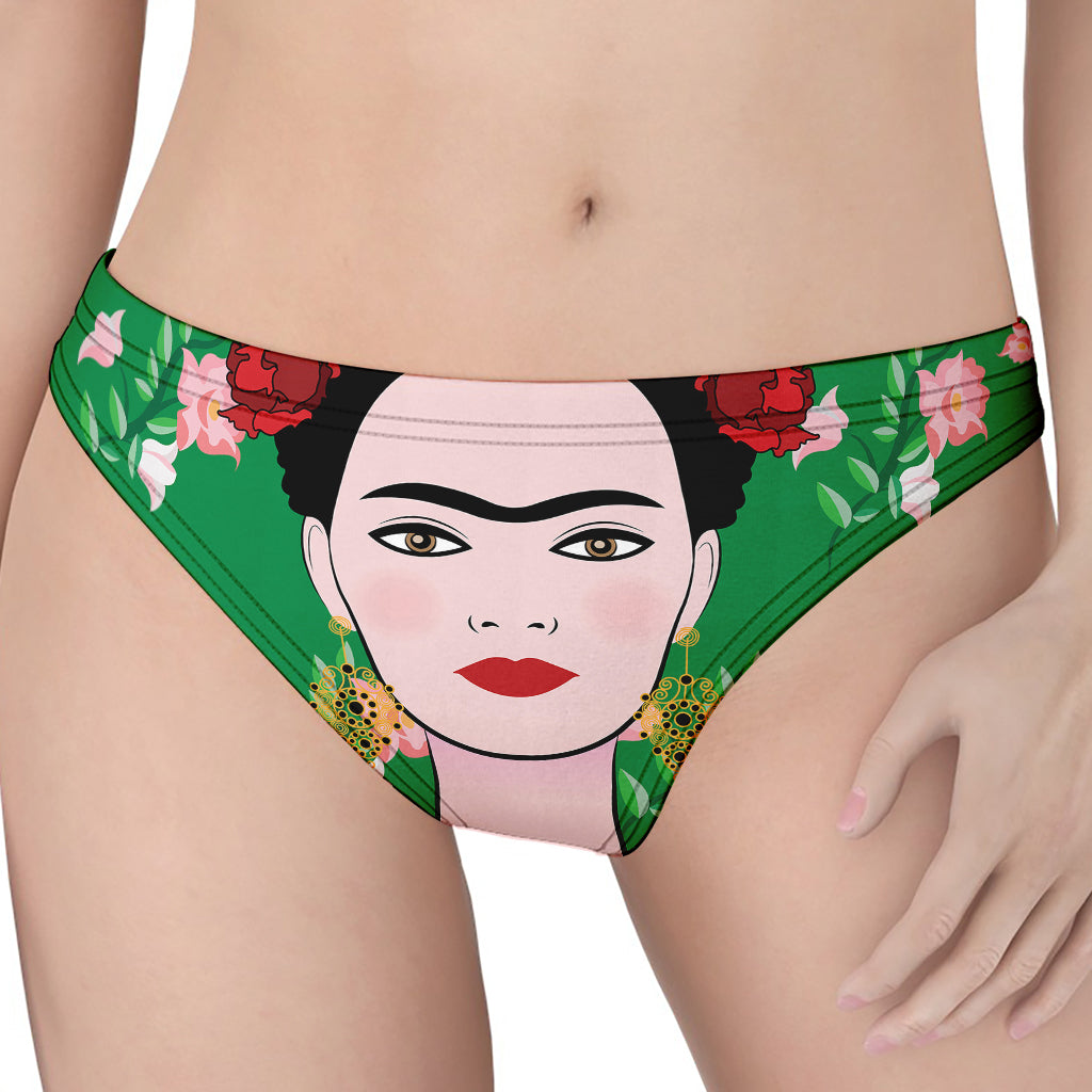 Frida Kahlo And Pink Floral Print Women's Thong