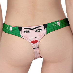 Frida Kahlo And Pink Floral Print Women's Thong