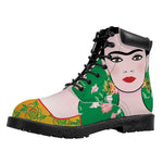 Frida Kahlo And Pink Floral Print Work Boots