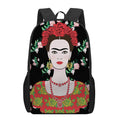 Frida Kahlo And Pink Flower Print 17 Inch Backpack