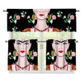Frida Kahlo And Pink Flower Print 3 Piece Kitchen Curtains