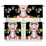 Frida Kahlo And Pink Flower Print 3 Piece Kitchen Curtains