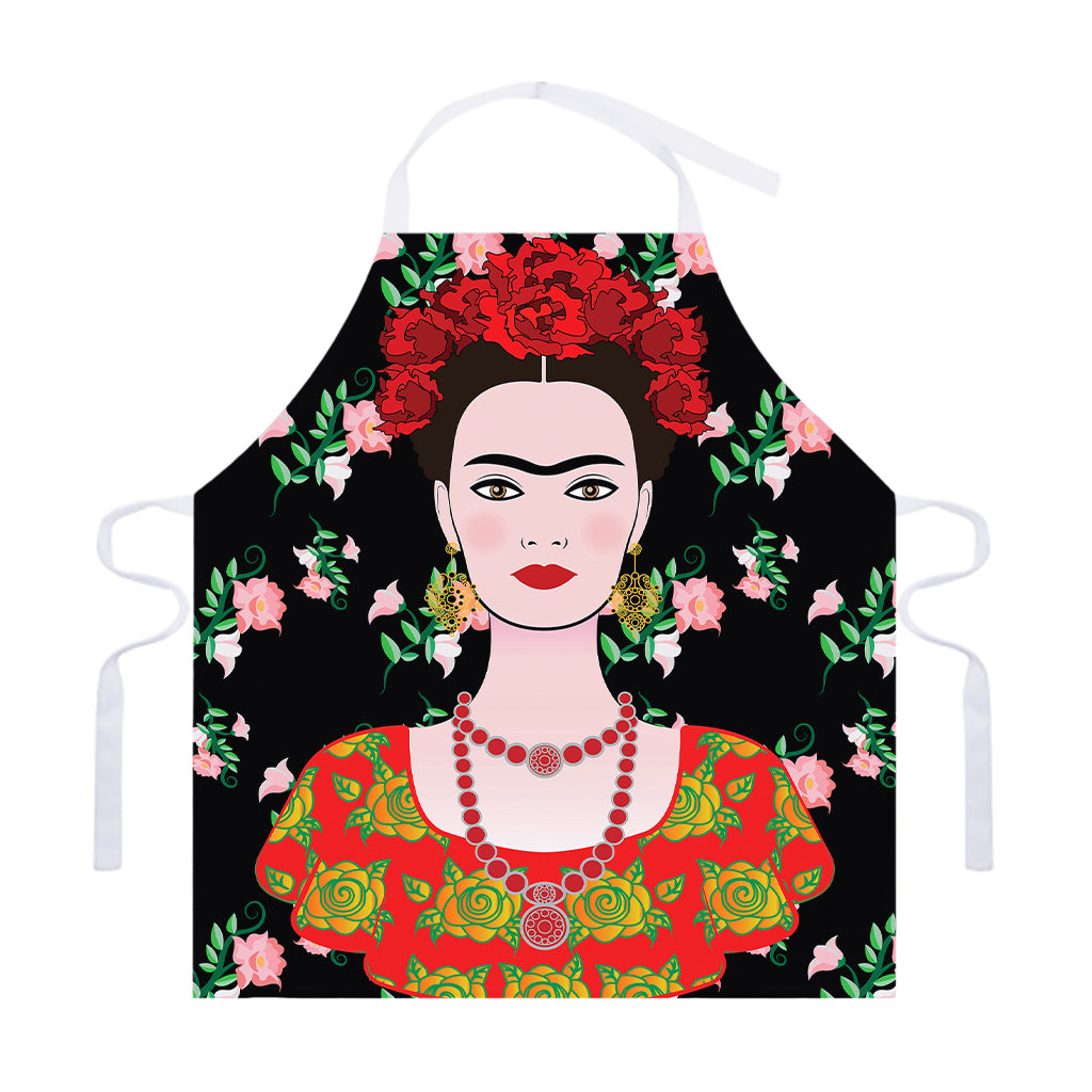 Frida Kahlo And Pink Flower Print Adjustable Apron