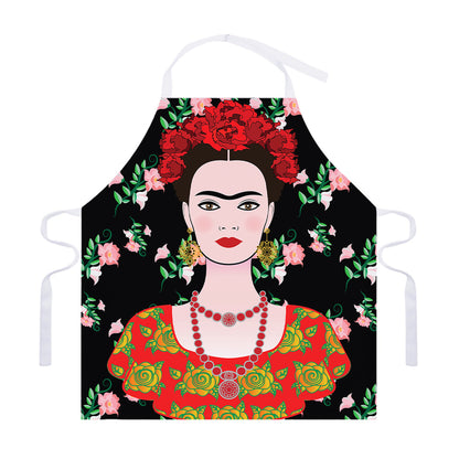 Frida Kahlo And Pink Flower Print Adjustable Apron