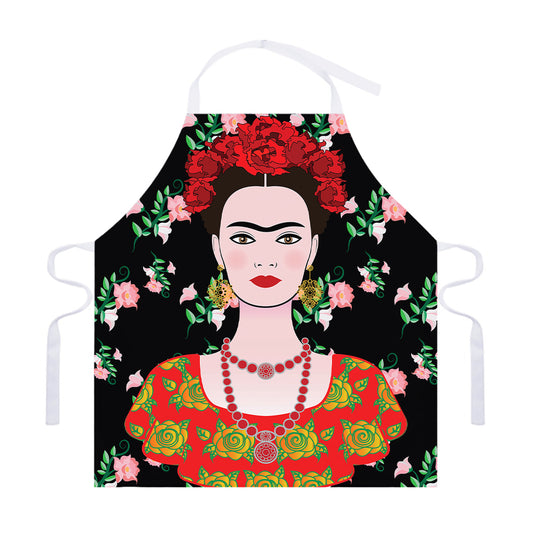 Frida Kahlo And Pink Flower Print Adjustable Apron