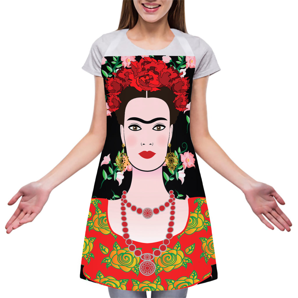 Frida Kahlo And Pink Flower Print Adjustable Apron