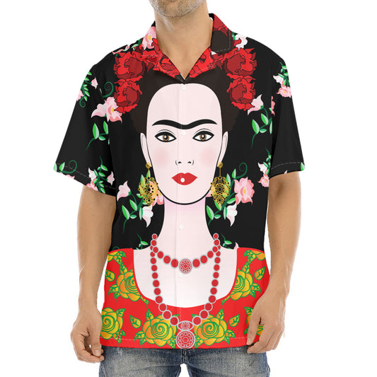 Frida Kahlo And Pink Flower Print Aloha Shirt