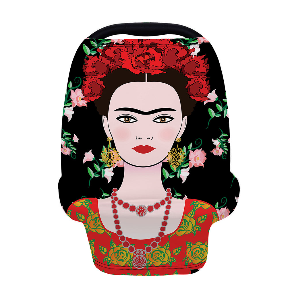 Frida Kahlo And Pink Flower Print Baby Seat Cover