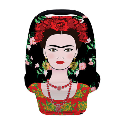 Frida Kahlo And Pink Flower Print Baby Seat Cover