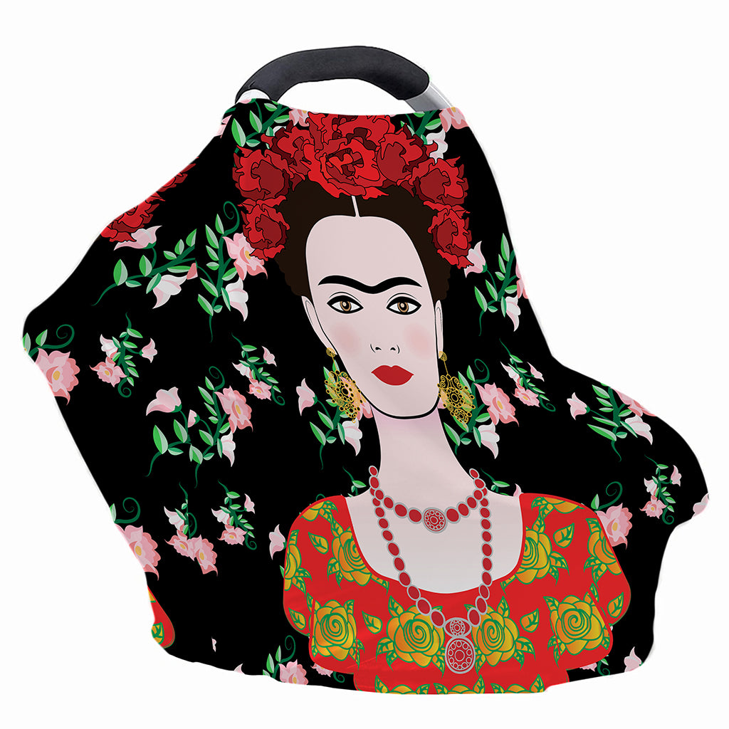 Frida Kahlo And Pink Flower Print Baby Seat Cover