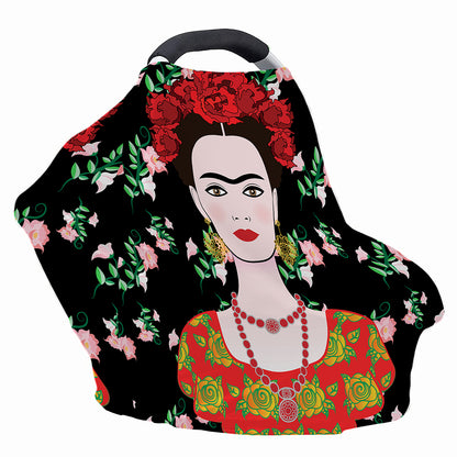 Frida Kahlo And Pink Flower Print Baby Seat Cover