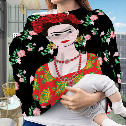 Frida Kahlo And Pink Flower Print Baby Seat Cover