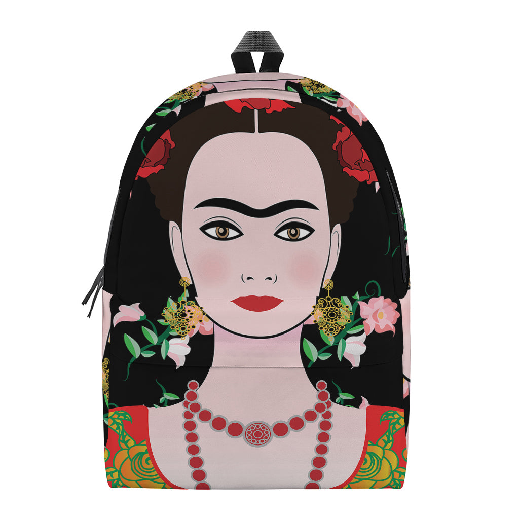Frida Kahlo And Pink Flower Print Backpack