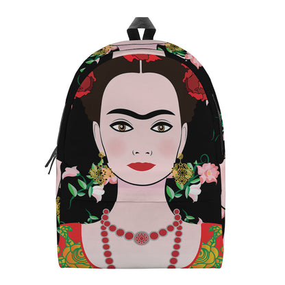 Frida Kahlo And Pink Flower Print Backpack