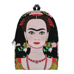 Frida Kahlo And Pink Flower Print Backpack