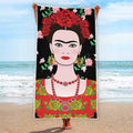 Frida Kahlo And Pink Flower Print Beach Towel