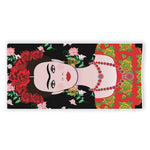 Frida Kahlo And Pink Flower Print Beach Towel