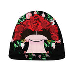 Frida Kahlo And Pink Flower Print Beanie