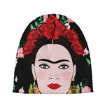 Frida Kahlo And Pink Flower Print Beanie