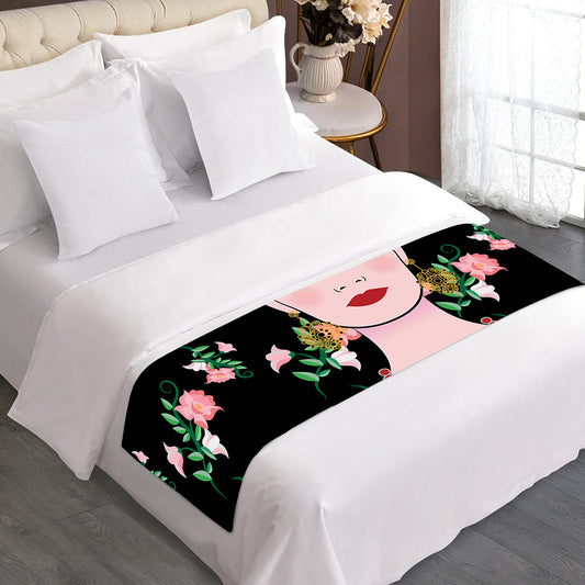 Frida Kahlo And Pink Flower Print Bed Runner