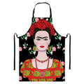 Frida Kahlo And Pink Flower Print Bib Apron With Pocket
