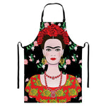 Frida Kahlo And Pink Flower Print Bib Apron With Pocket