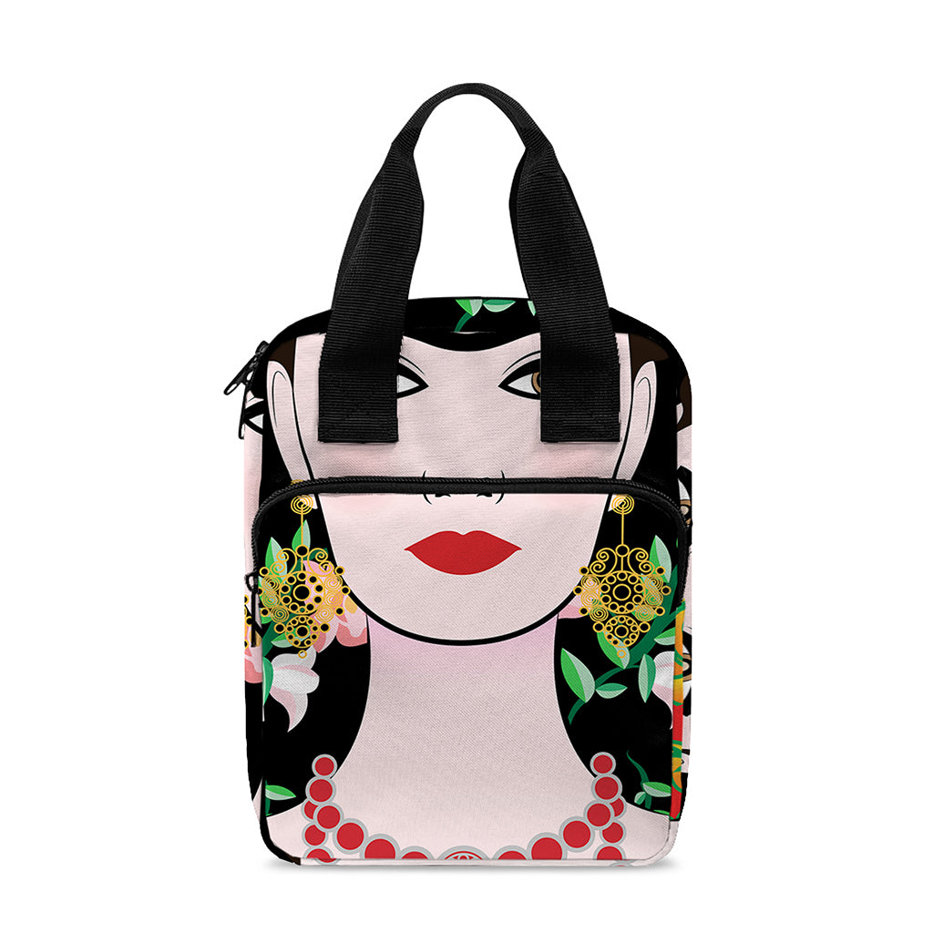 Frida Kahlo And Pink Flower Print Bible Tote Bag