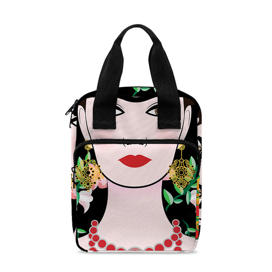 Frida Kahlo And Pink Flower Print Bible Tote Bag