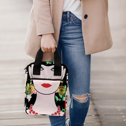 Frida Kahlo And Pink Flower Print Bible Tote Bag