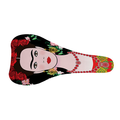 Frida Kahlo And Pink Flower Print Bicycle Seat Cover