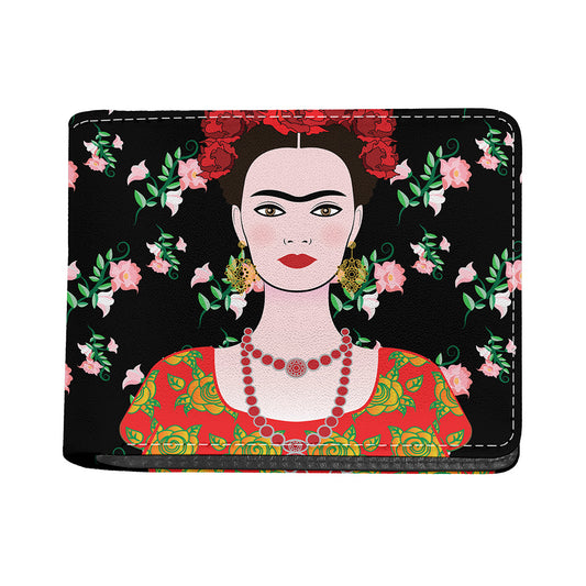 Frida Kahlo And Pink Flower Print Bifold Wallet