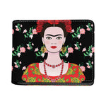 Frida Kahlo And Pink Flower Print Bifold Wallet