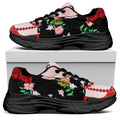 Frida Kahlo And Pink Flower Print Black Chunky Shoes