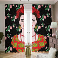 Frida Kahlo And Pink Flower Print Dimout Pencil Pleat Curtains