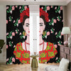 Frida Kahlo And Pink Flower Print Blackout Pencil Pleat Curtains