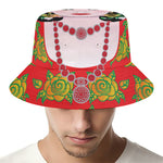 Frida Kahlo And Pink Flower Print Bucket Hat