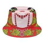 Frida Kahlo And Pink Flower Print Bucket Hat