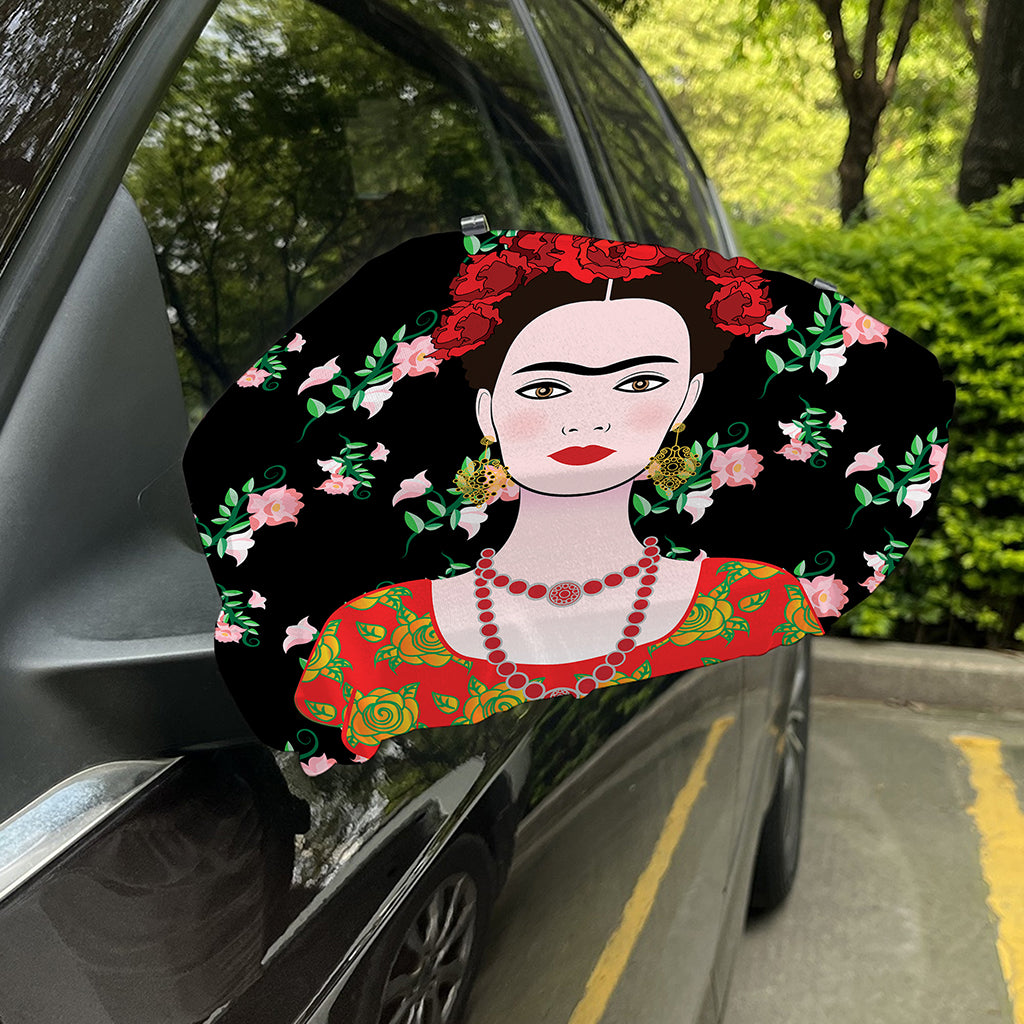 Frida Kahlo And Pink Flower Print Car Side Mirror Covers