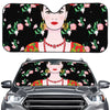 Frida Kahlo And Pink Flower Print Car Windshield Sun Shade