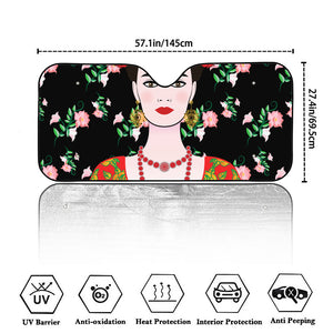 Frida Kahlo And Pink Flower Print Car Windshield Sun Shade